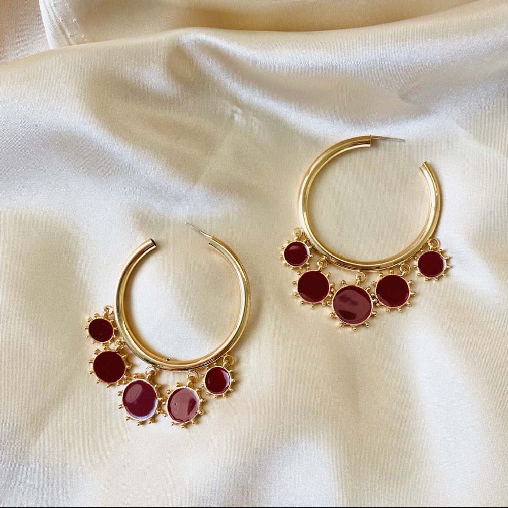 Boho Red Sun Hoop Earrings - Picture 3 of 9